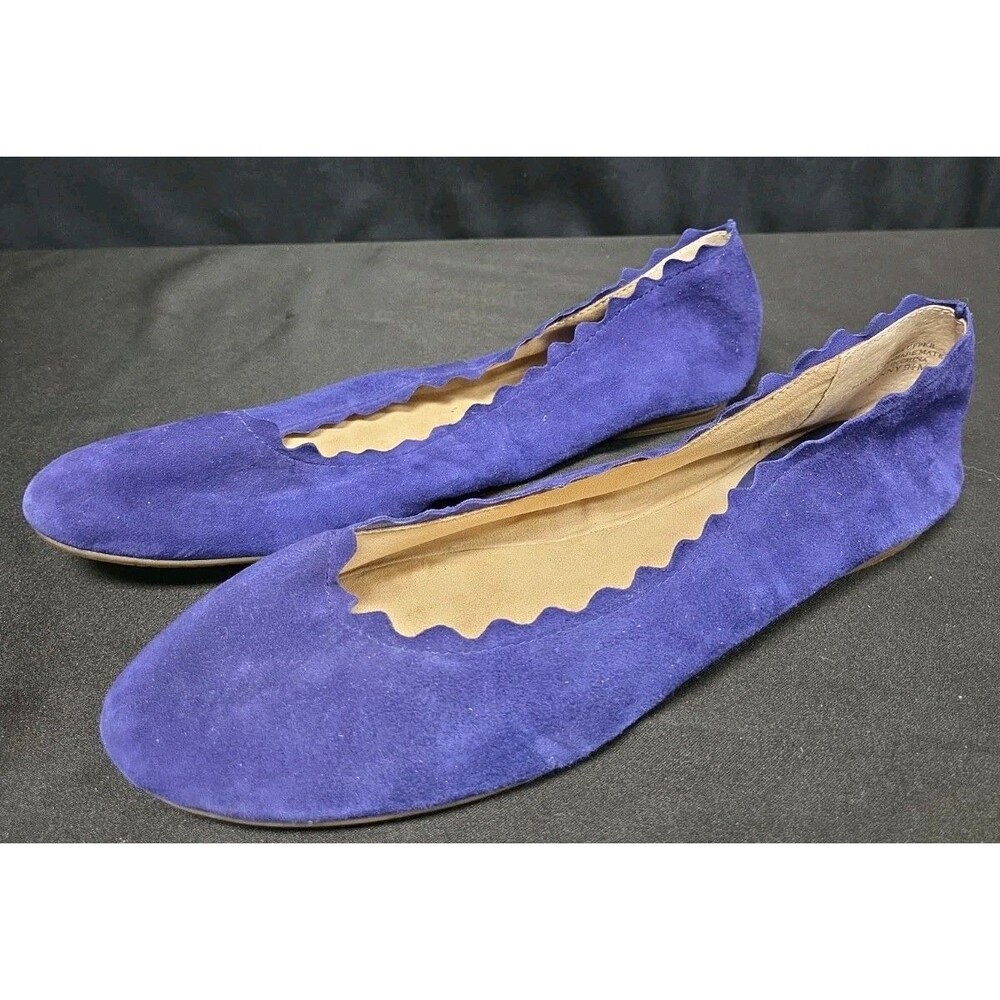 Audrey Brooke Ballet Flats Size 9.5 Royal Blue Scalloped Suede Womens Shoes EUC